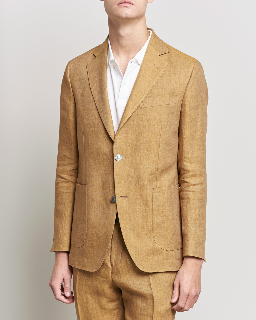 Herre | Dressjakker | Oscar Jacobson | Ferry Soft Patch Pocket Linen Blazer Dusky Yellow