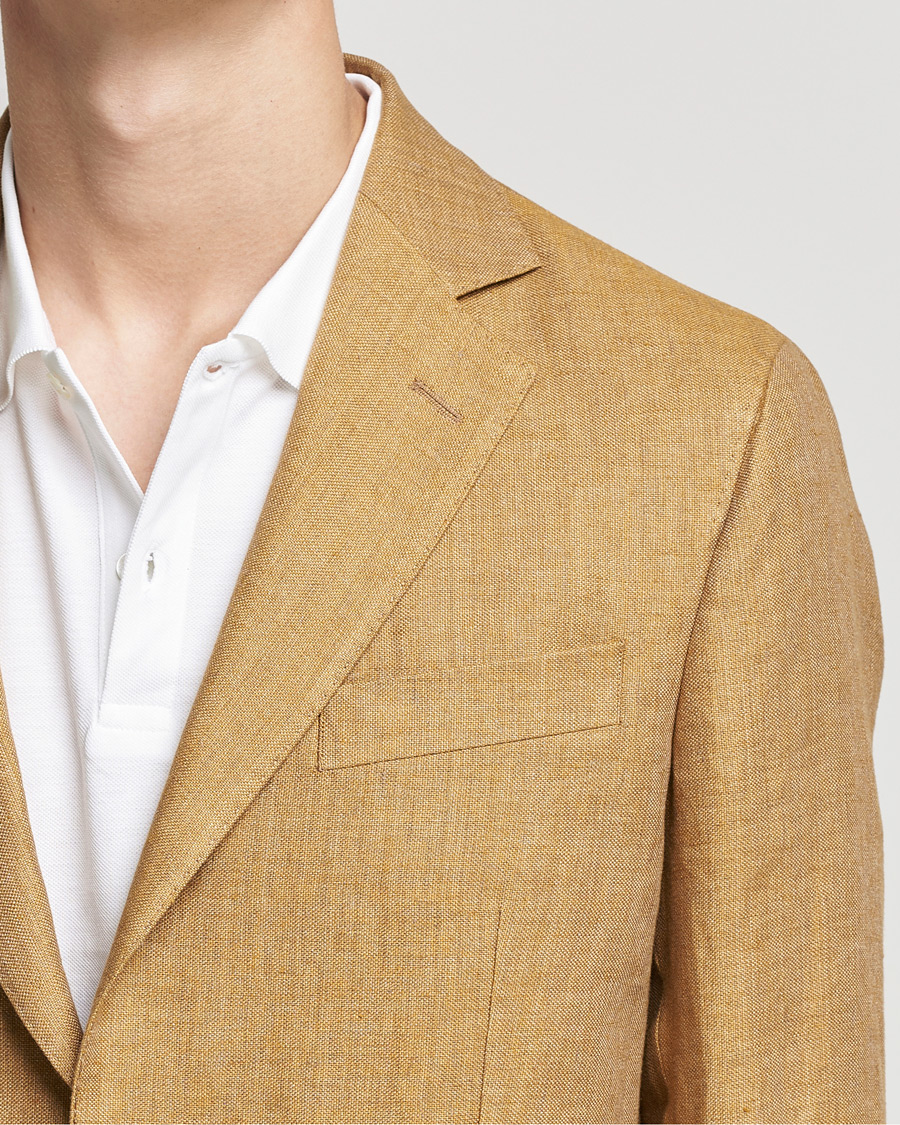 Herre | Dressjakker | Oscar Jacobson | Ferry Soft Patch Pocket Linen Blazer Dusky Yellow