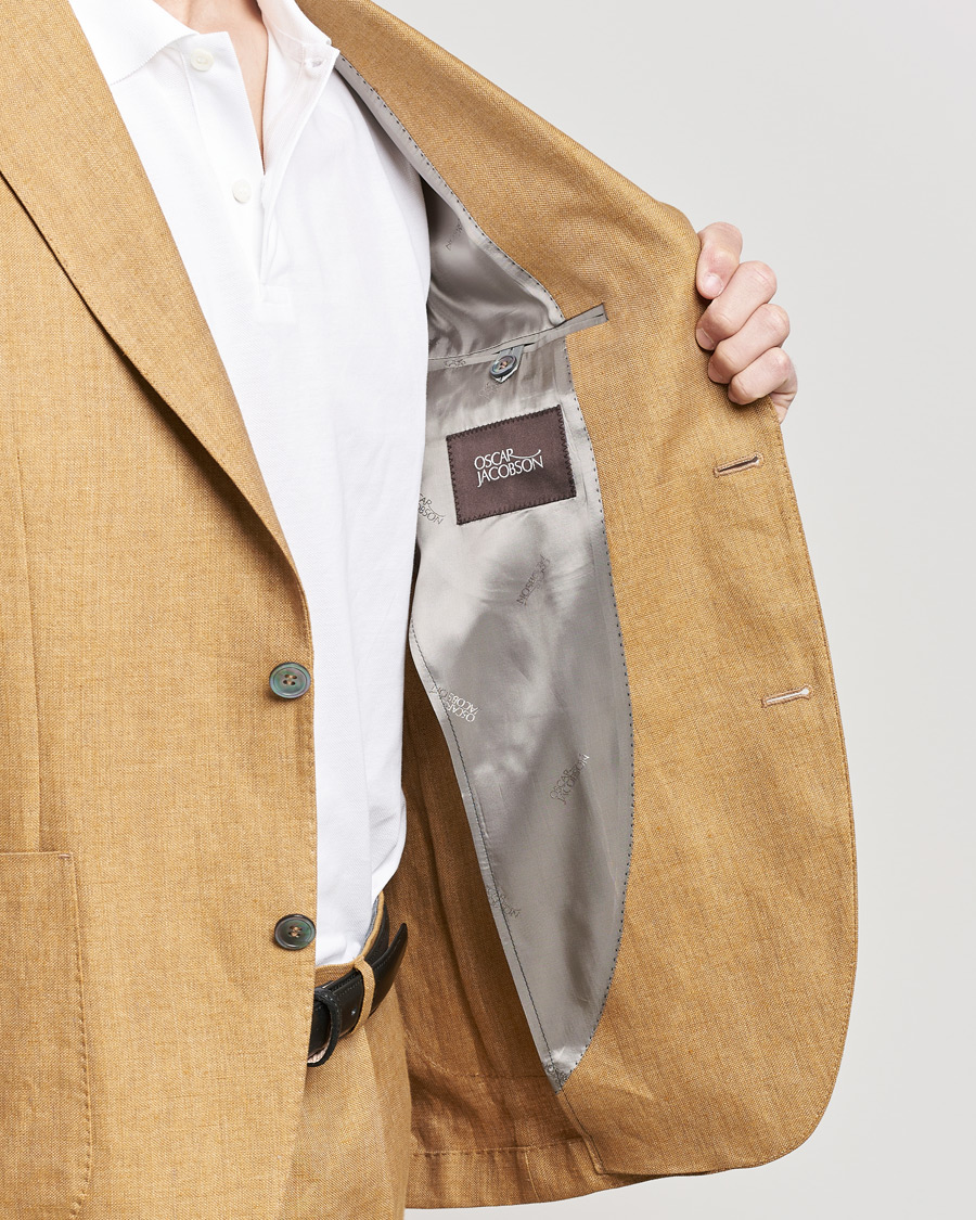 Herre | Dressjakker | Oscar Jacobson | Ferry Soft Patch Pocket Linen Blazer Dusky Yellow