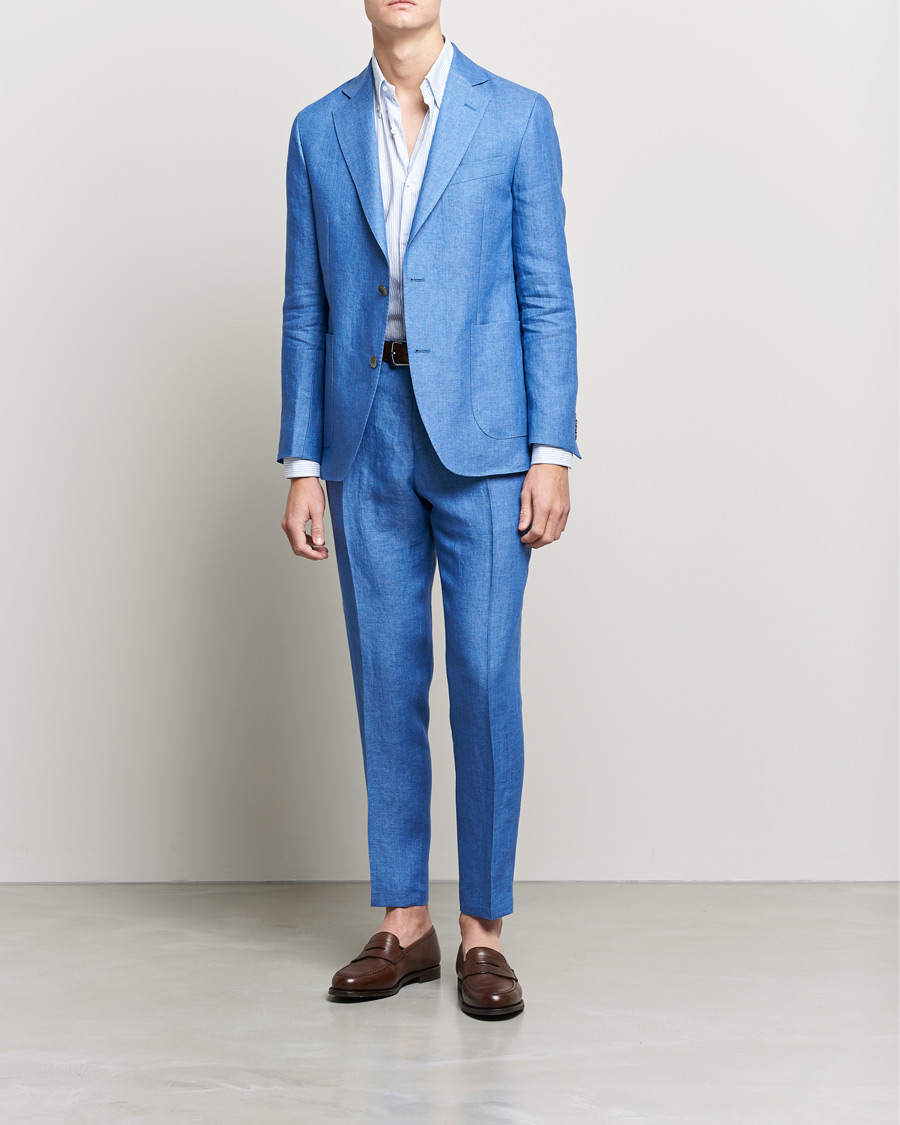Herre | Bukser | Oscar Jacobson | Delon Linen Trousers Light Blue