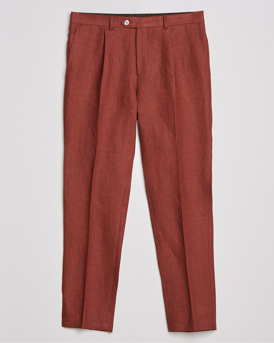 Herre | Bukser | Oscar Jacobson | Delon Linen Trousers Rust