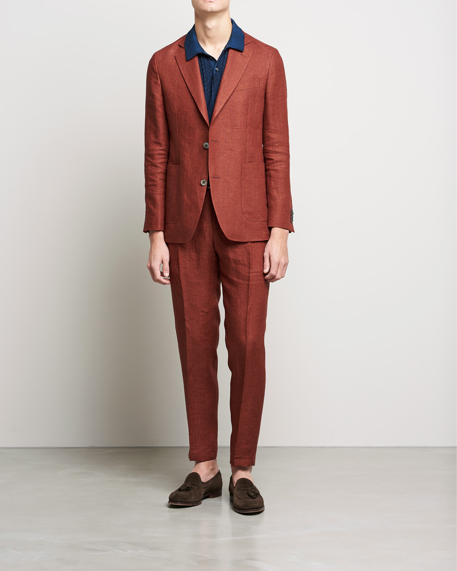 Herre | Bukser | Oscar Jacobson | Delon Linen Trousers Rust