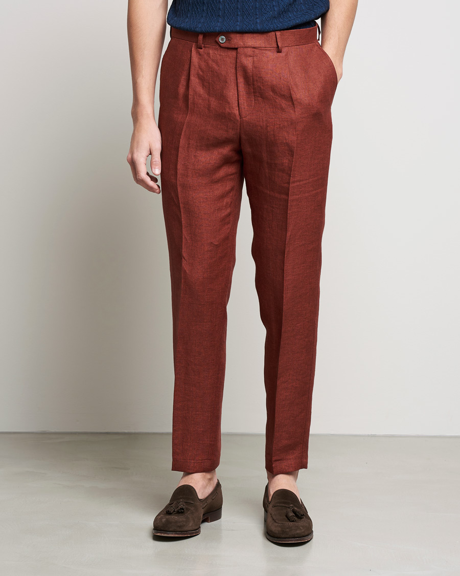 Herre | Bukser | Oscar Jacobson | Delon Linen Trousers Rust