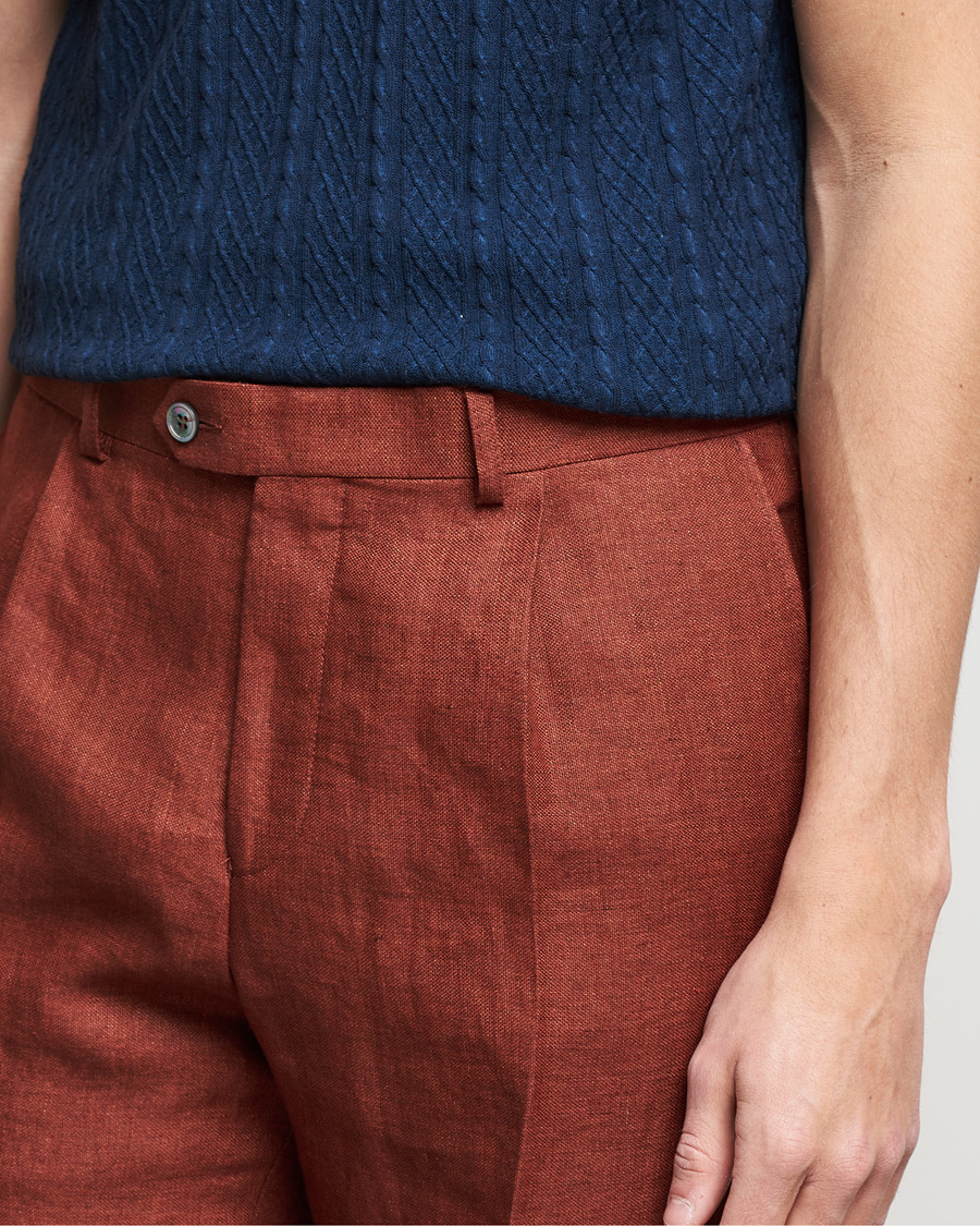 Herre | Bukser | Oscar Jacobson | Delon Linen Trousers Rust