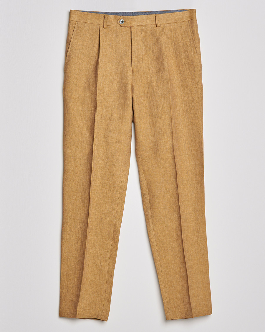 Herre | Bukser | Oscar Jacobson | Delon Linen Trousers Dusky Yellow
