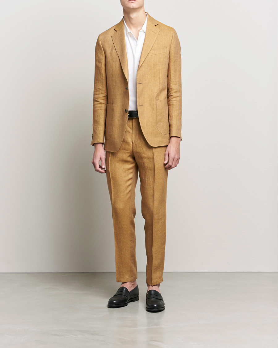 Herre | Bukser | Oscar Jacobson | Delon Linen Trousers Dusky Yellow