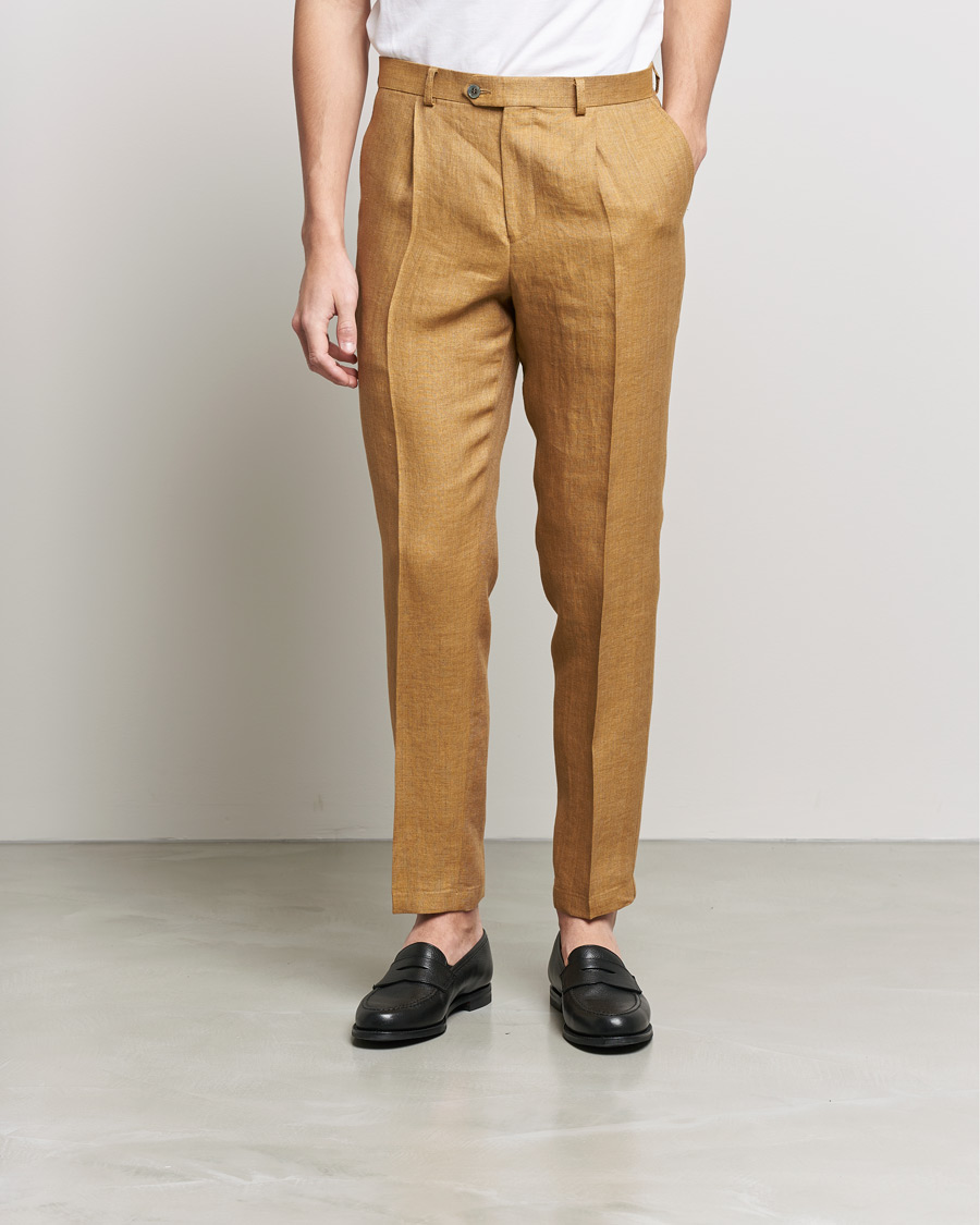Herre | Bukser | Oscar Jacobson | Delon Linen Trousers Dusky Yellow