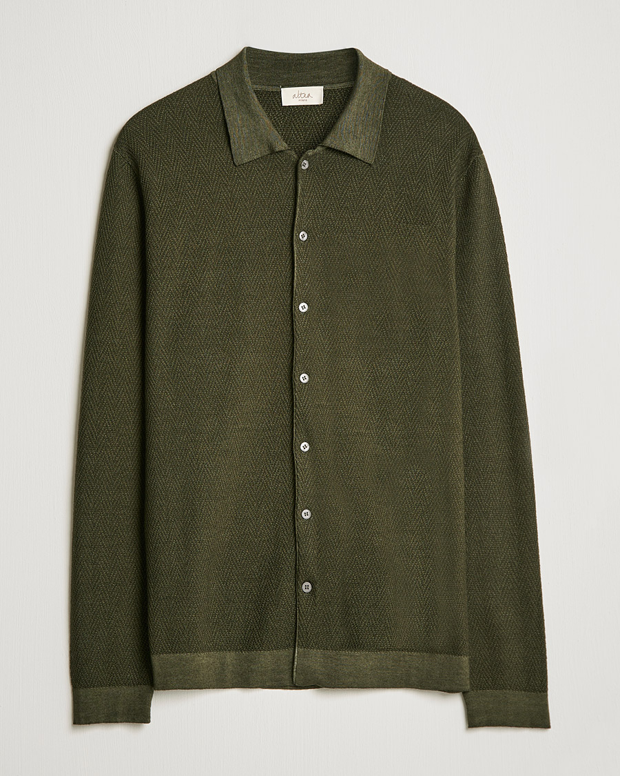 Herre | Gensere | Altea | Herringbone Wool Shirt Dark Green
