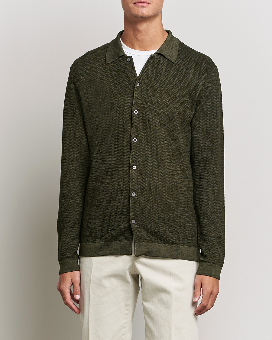 Herre | Gensere | Altea | Herringbone Wool Shirt Dark Green