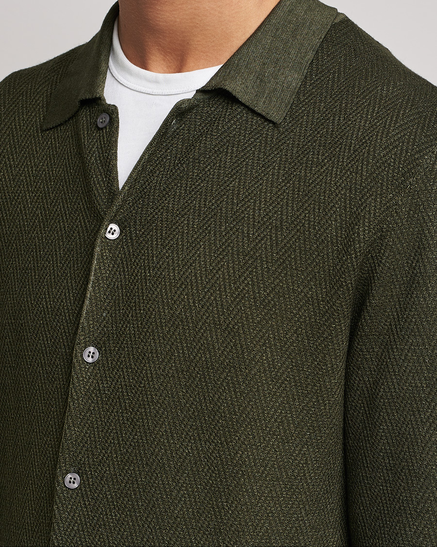 Herre | Gensere | Altea | Herringbone Wool Shirt Dark Green