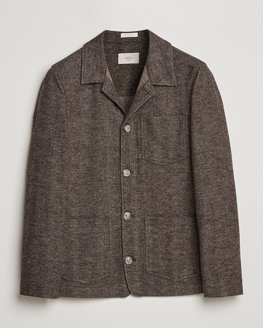 Herre | Skjorter | Altea | Herringbone Wool Chore Jacket Brown
