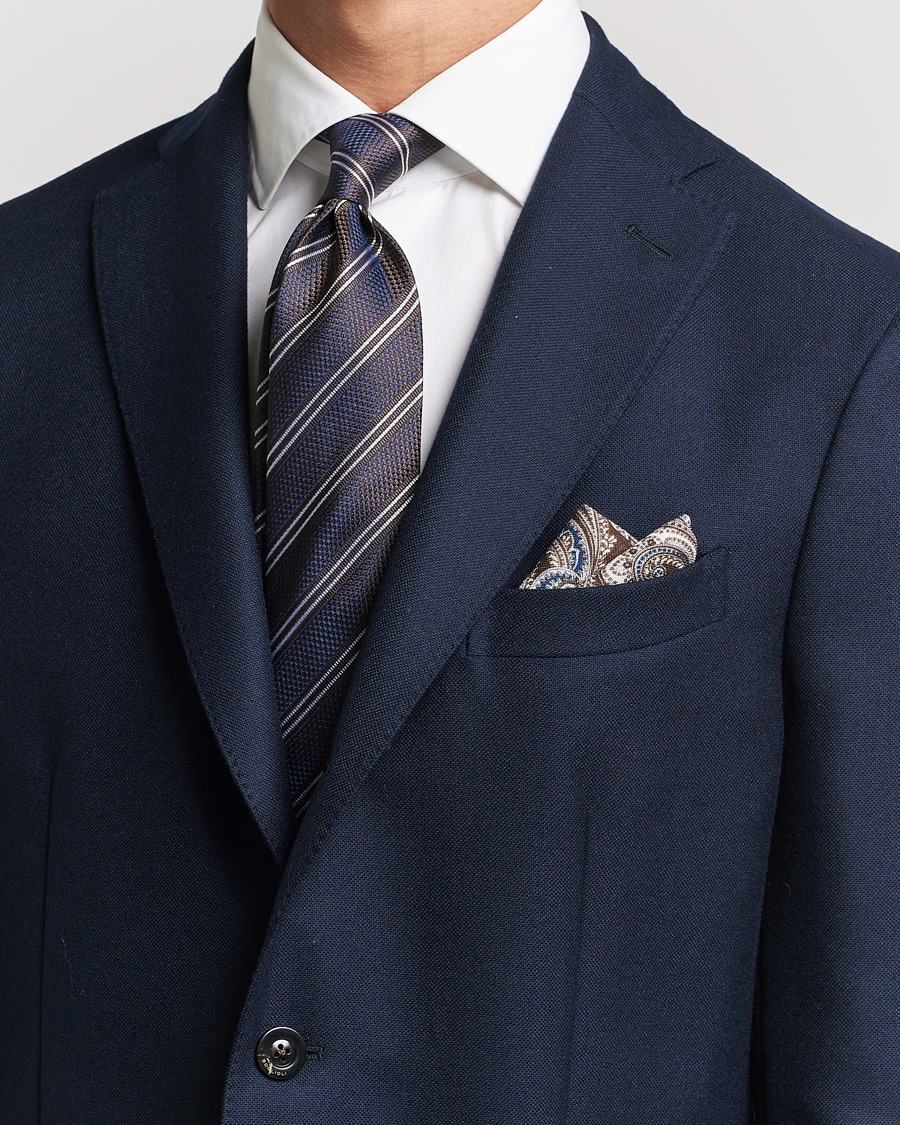 Herre | Amanda Christensen Box Set Silk Striped Tie And Wool Pocket Square Brown | Amanda Christensen | Box Set Silk Striped Tie And Wool Pocket Square Brown