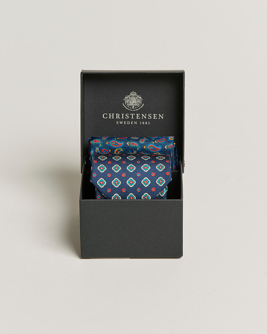 Herre | Slips | Amanda Christensen | Box Set Silk 8cm Tie and Twill Pocket Square Navy