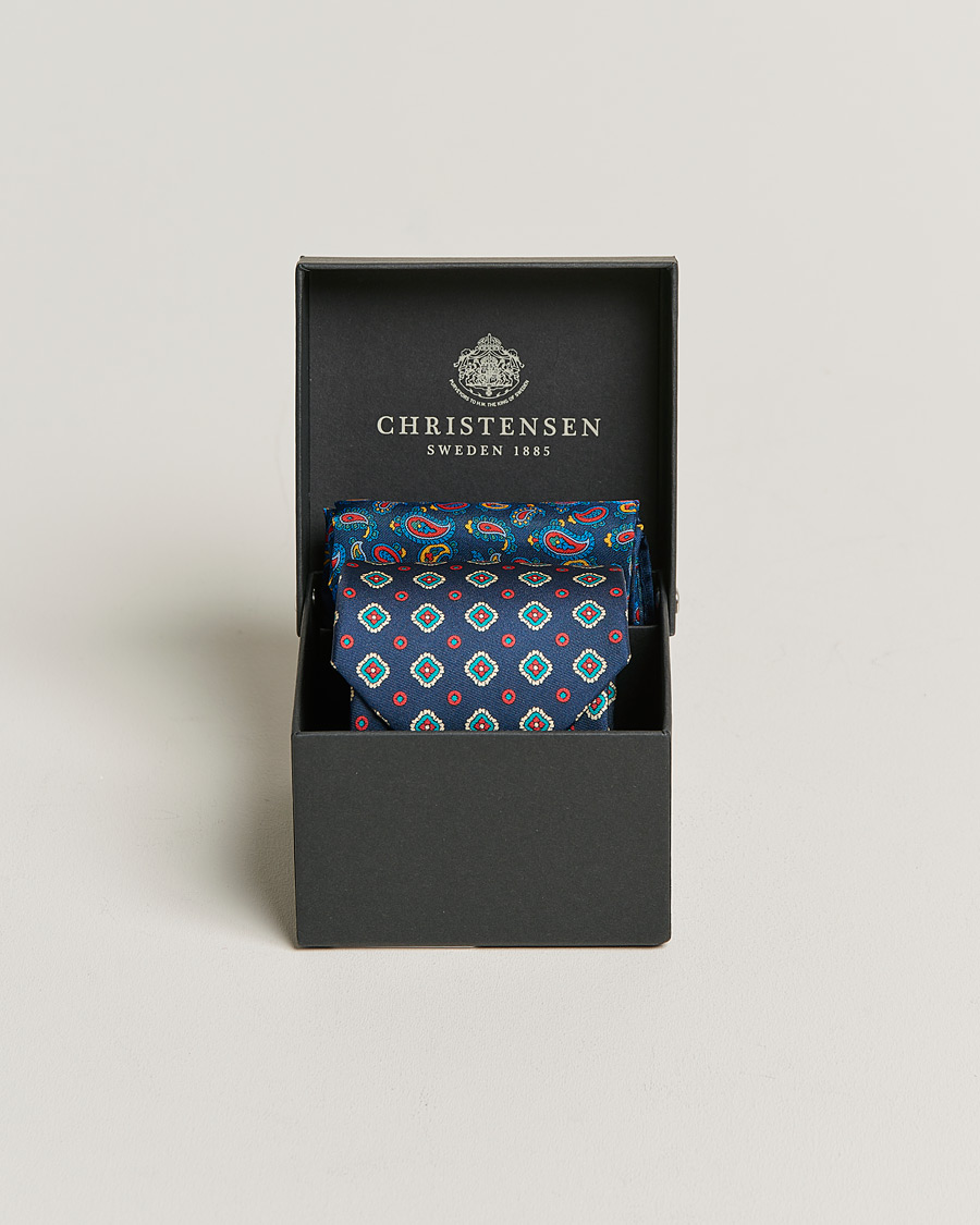 Herre | Amanda Christensen Box Set Silk 8cm Tie and Twill Pocket Square Navy | Amanda Christensen | Box Set Silk 8cm Tie and Twill Pocket Square Navy