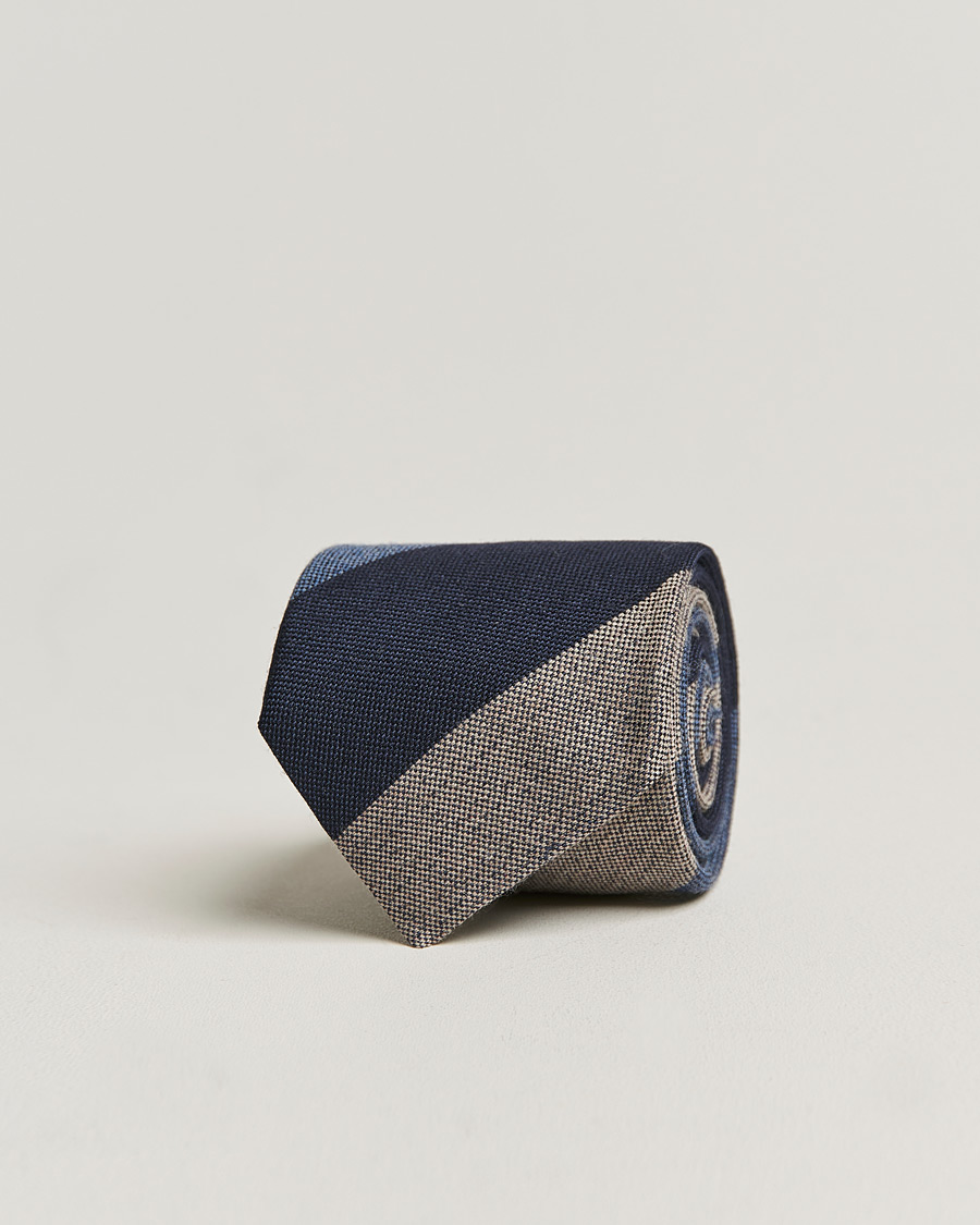 Herre |  | Amanda Christensen | Wool/Silk 8cm Block Striped Tie Navy/Blue/White