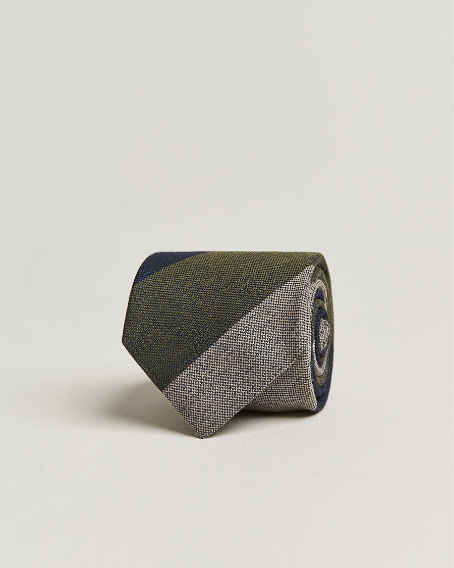 Herre |  | Amanda Christensen | Wool/Silk 8cm Block Striped Tie Navy/Green/White