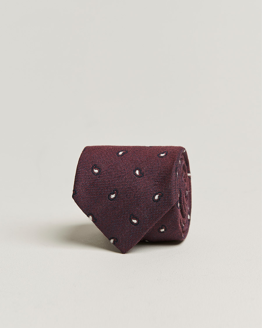 Herre |  | Amanda Christensen | Wool/Silk 8cm Paisley Tie Wine