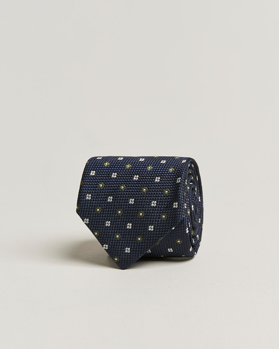 Herre | Slips | Amanda Christensen | Silk 8cm Printed Flower Tie Navy/Green