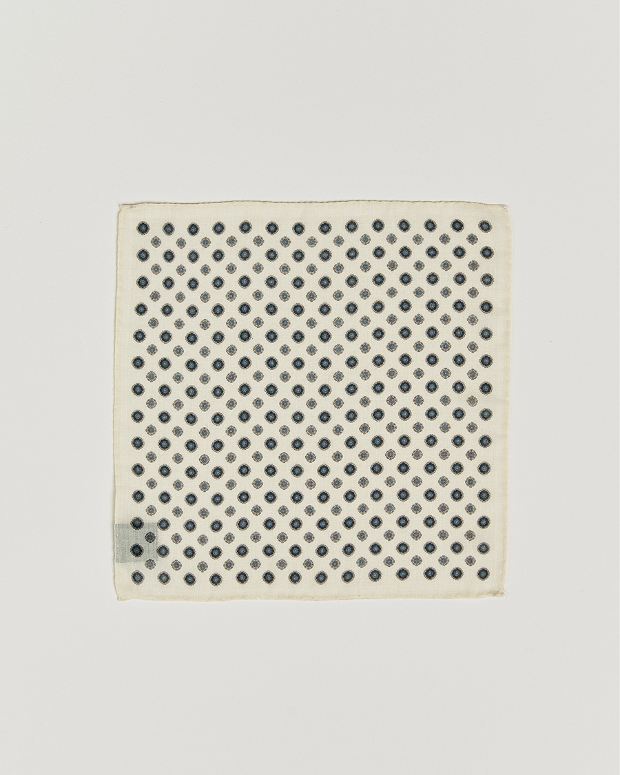 Herre | Lommetørkle | Amanda Christensen | Wool Printed Medallion Pocket Square White