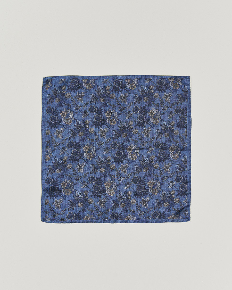 Herre | Lommetørklær | Amanda Christensen | Silk Twill Printed Flower Pocket Square Navy