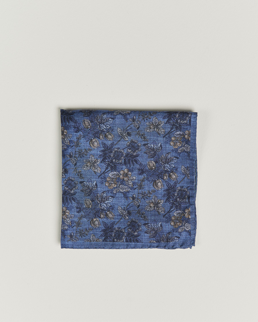 Herre | Lommetørklær | Amanda Christensen | Silk Twill Printed Flower Pocket Square Navy