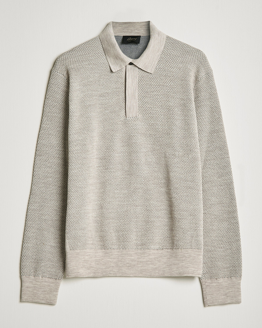 Herre |  | Brioni | Waffle Wool Knitted Polo Light Grey