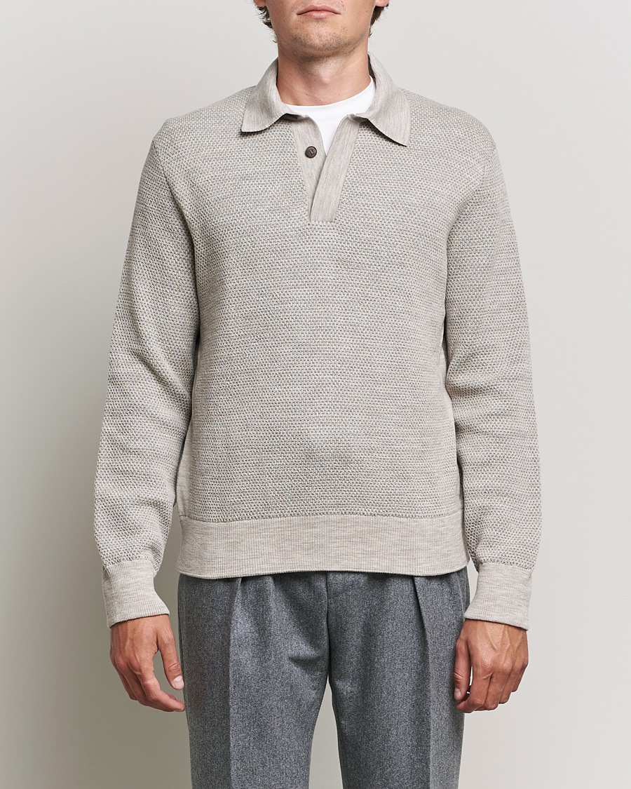 Herre | Strikkede pikéer | Brioni | Waffle Wool Knitted Polo Light Grey