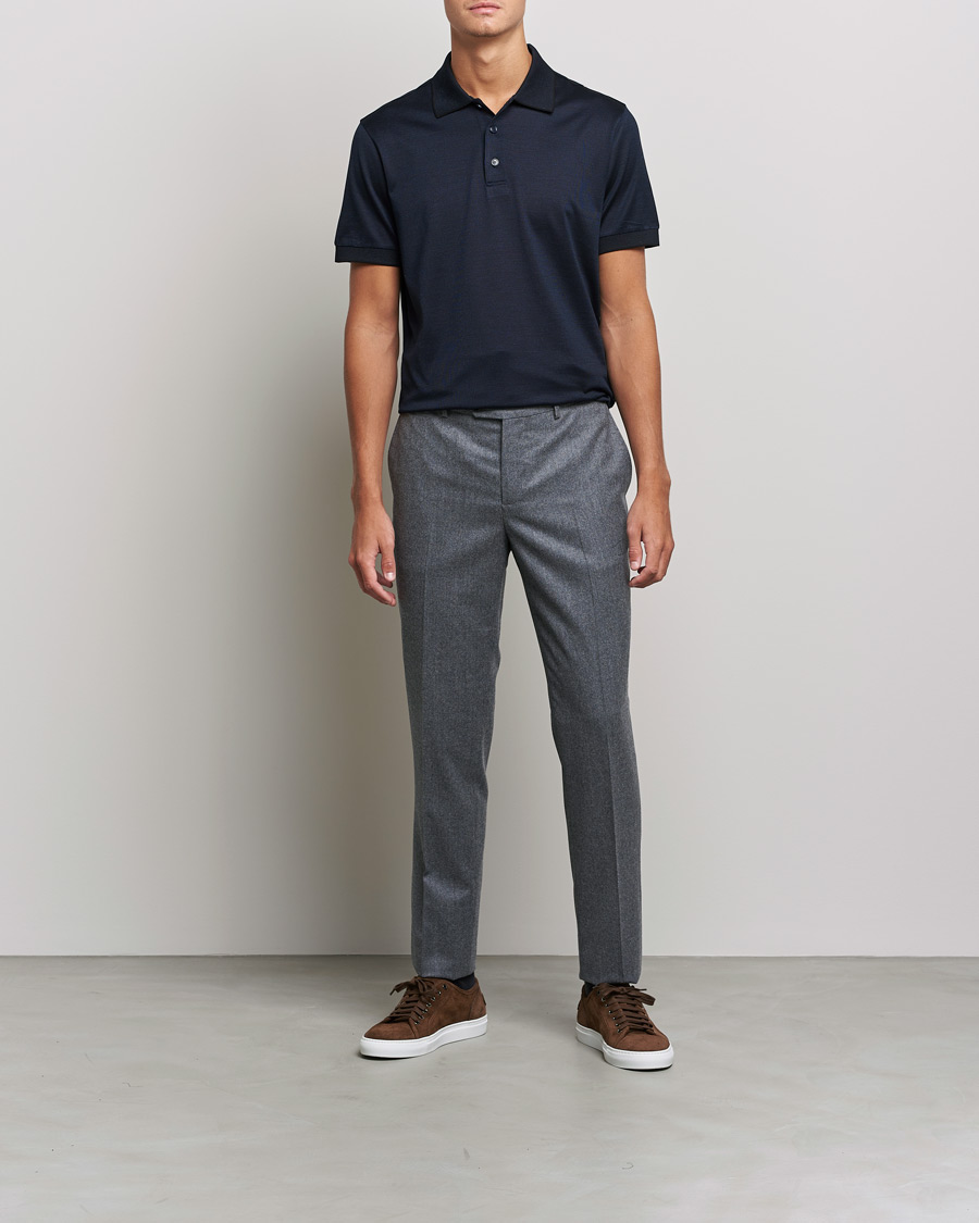Herre |  | Brioni | Cotton/Silk Short Sleeve Polo Navy