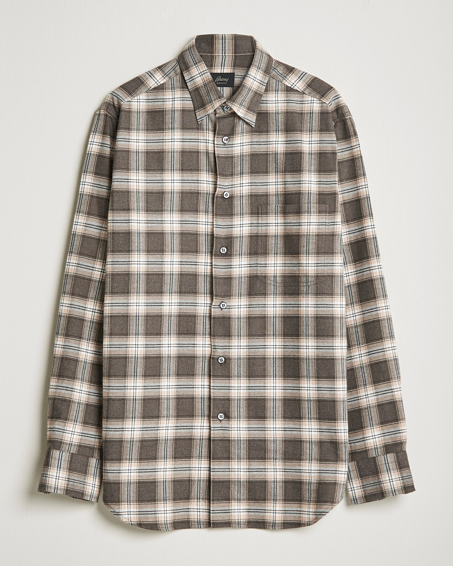 Herre |  | Brioni | Check Flannel Shirt Beige
