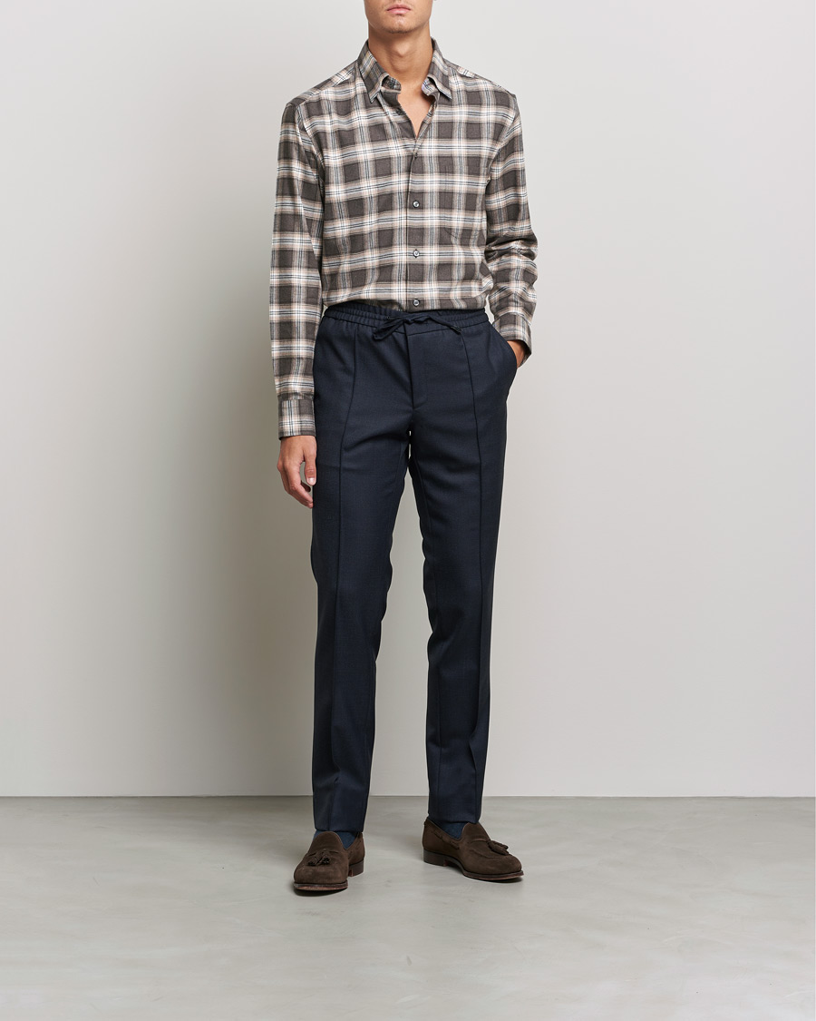 Herre | Casualskjorter | Brioni | Check Flannel Shirt Beige