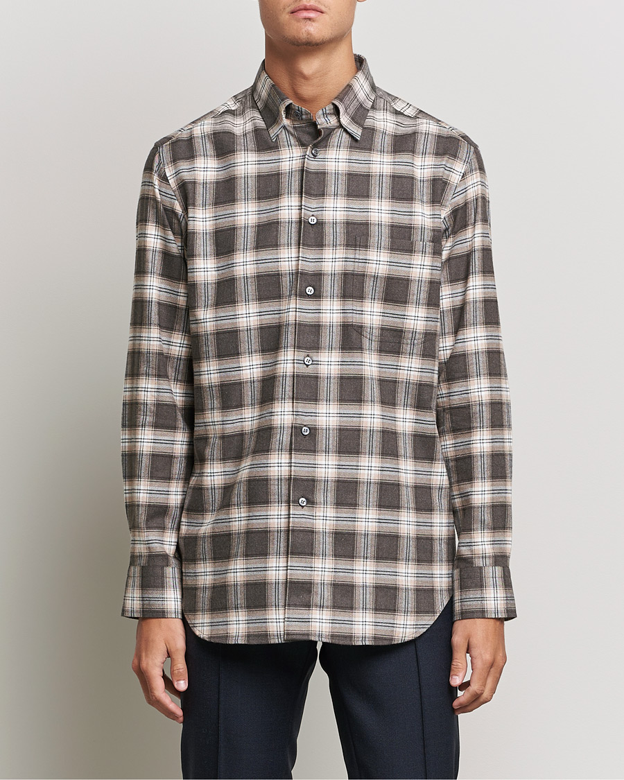Herre | Skjorter | Brioni | Check Flannel Shirt Beige