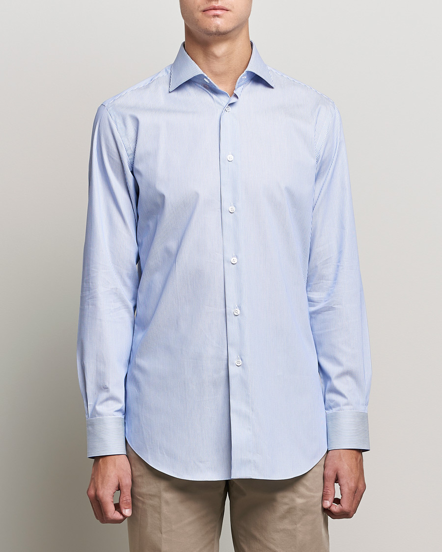 Herre | Skjorter | Brioni | Slim Fit Dress Shirt Light Blue Stripe