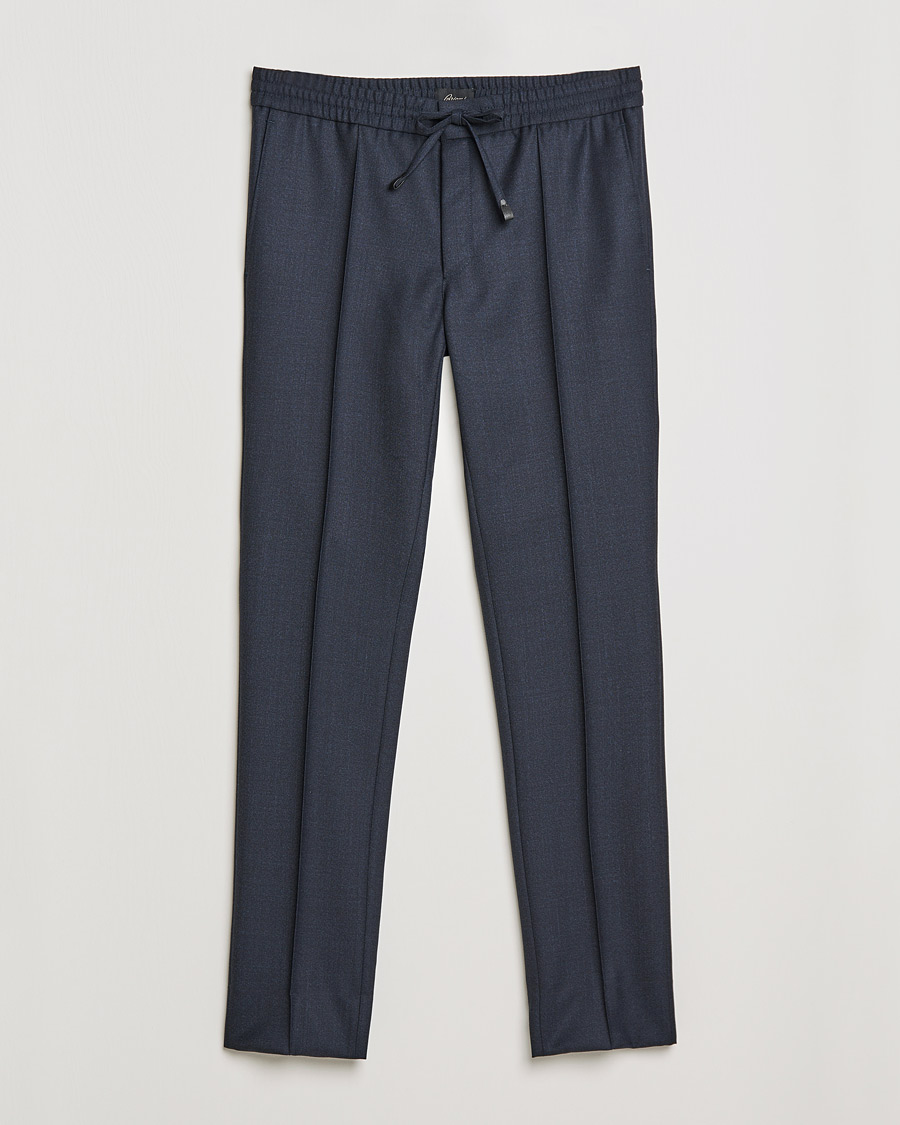Herre | Bukser | Brioni | Sharkskin Wool Drawstring Trousers Navy