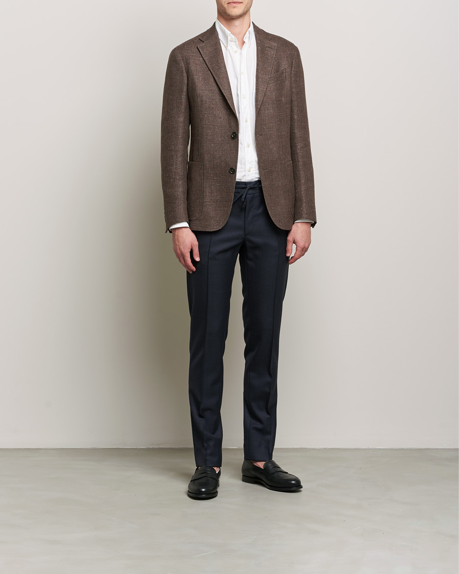 Herre | Bukser | Brioni | Sharkskin Wool Drawstring Trousers Navy