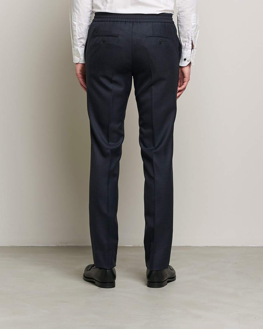 Herre | Bukser | Brioni | Sharkskin Wool Drawstring Trousers Navy
