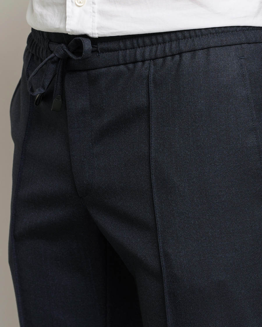 Herre | Bukser | Brioni | Sharkskin Wool Drawstring Trousers Navy