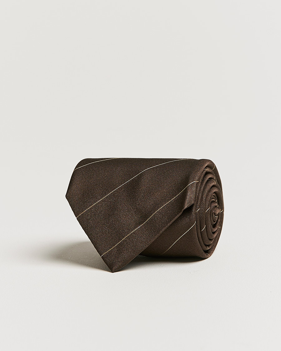 Herre | Brioni Regimental Stripe Silk Tie Dark Brown | Brioni | Regimental Stripe Silk Tie Dark Brown