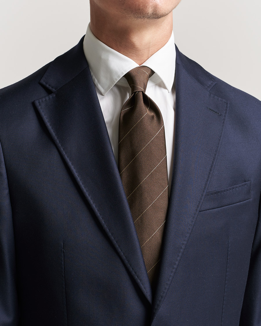 Herre | Luxury Brands | Brioni | Regimental Stripe Silk Tie Dark Brown