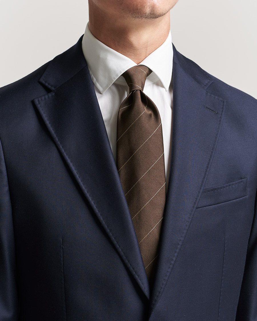 Herre | | Brioni | Regimental Stripe Silk Tie Dark Brown