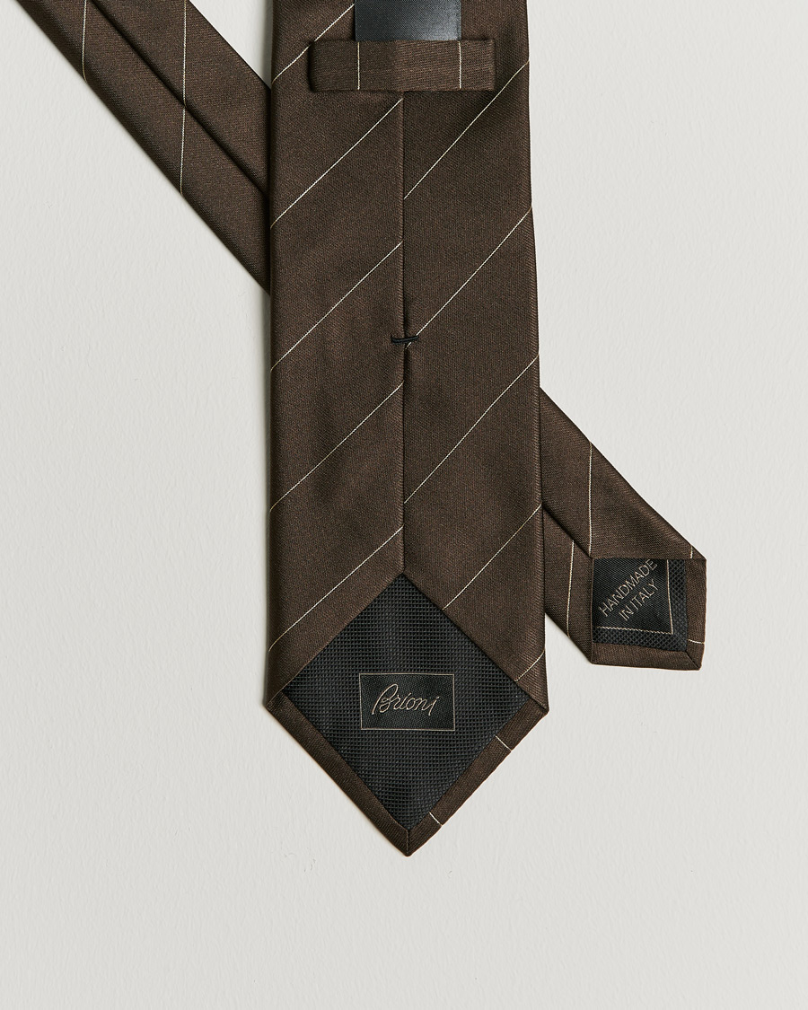 Herre | Brioni Regimental Stripe Silk Tie Dark Brown | Brioni | Regimental Stripe Silk Tie Dark Brown