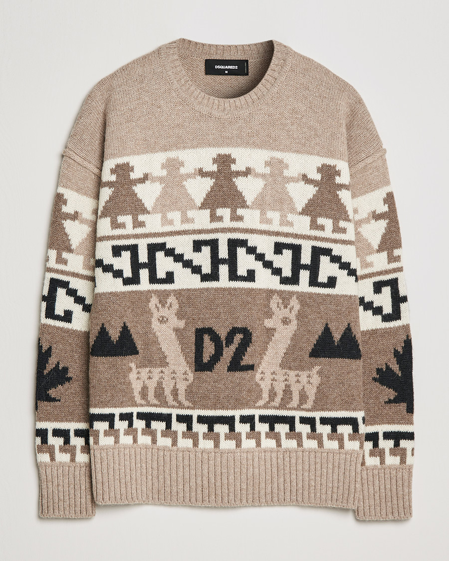 Herre | Gensere | Dsquared2 | Llamas Heavy knitted Sweater Beige
