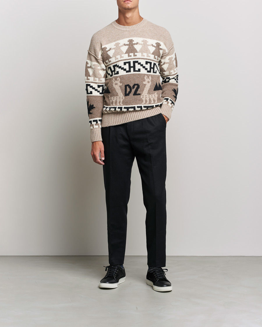 Herre | Gensere | Dsquared2 | Llamas Heavy knitted Sweater Beige