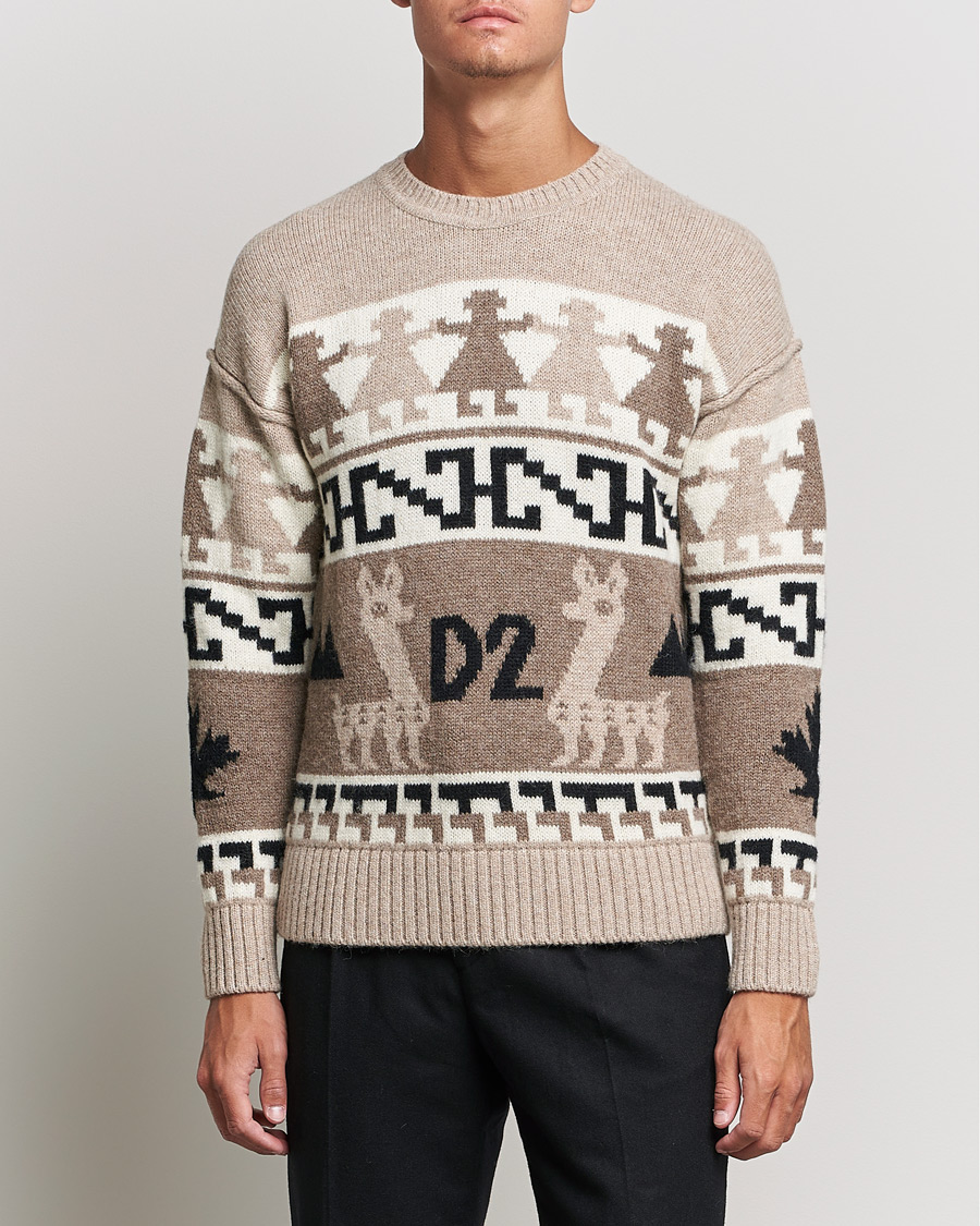 Herre | Gensere | Dsquared2 | Llamas Heavy knitted Sweater Beige