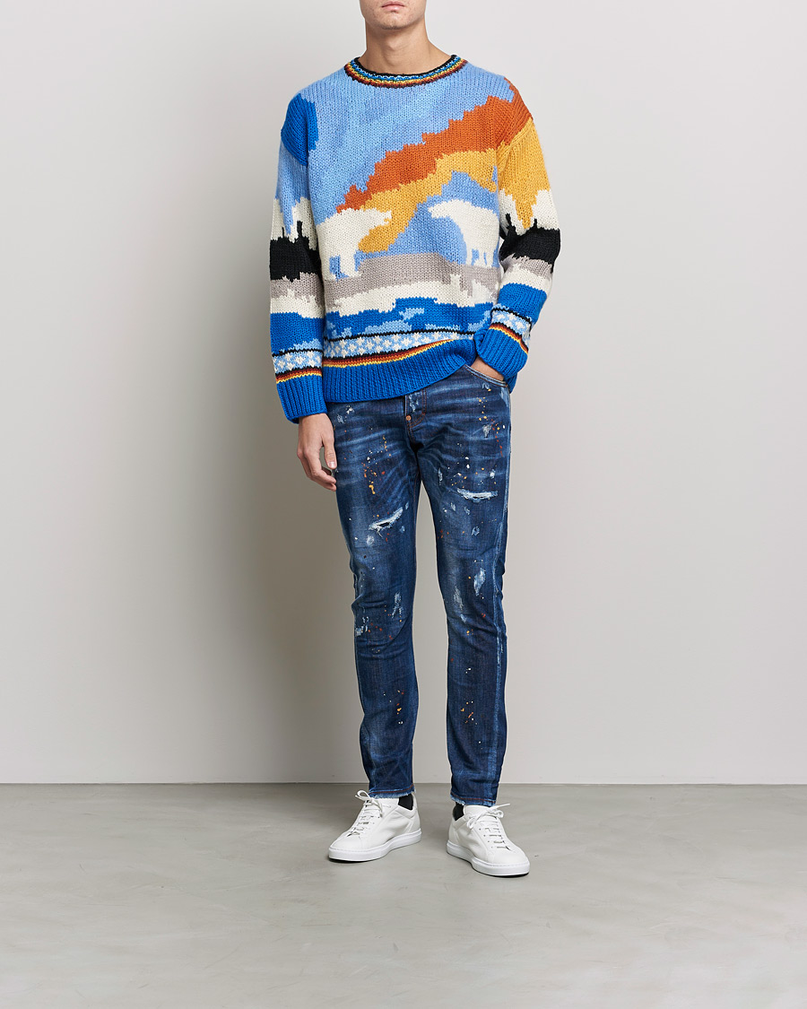 Herre | Gensere | Dsquared2 | Bear Dawns Knitted Sweater Blue/White