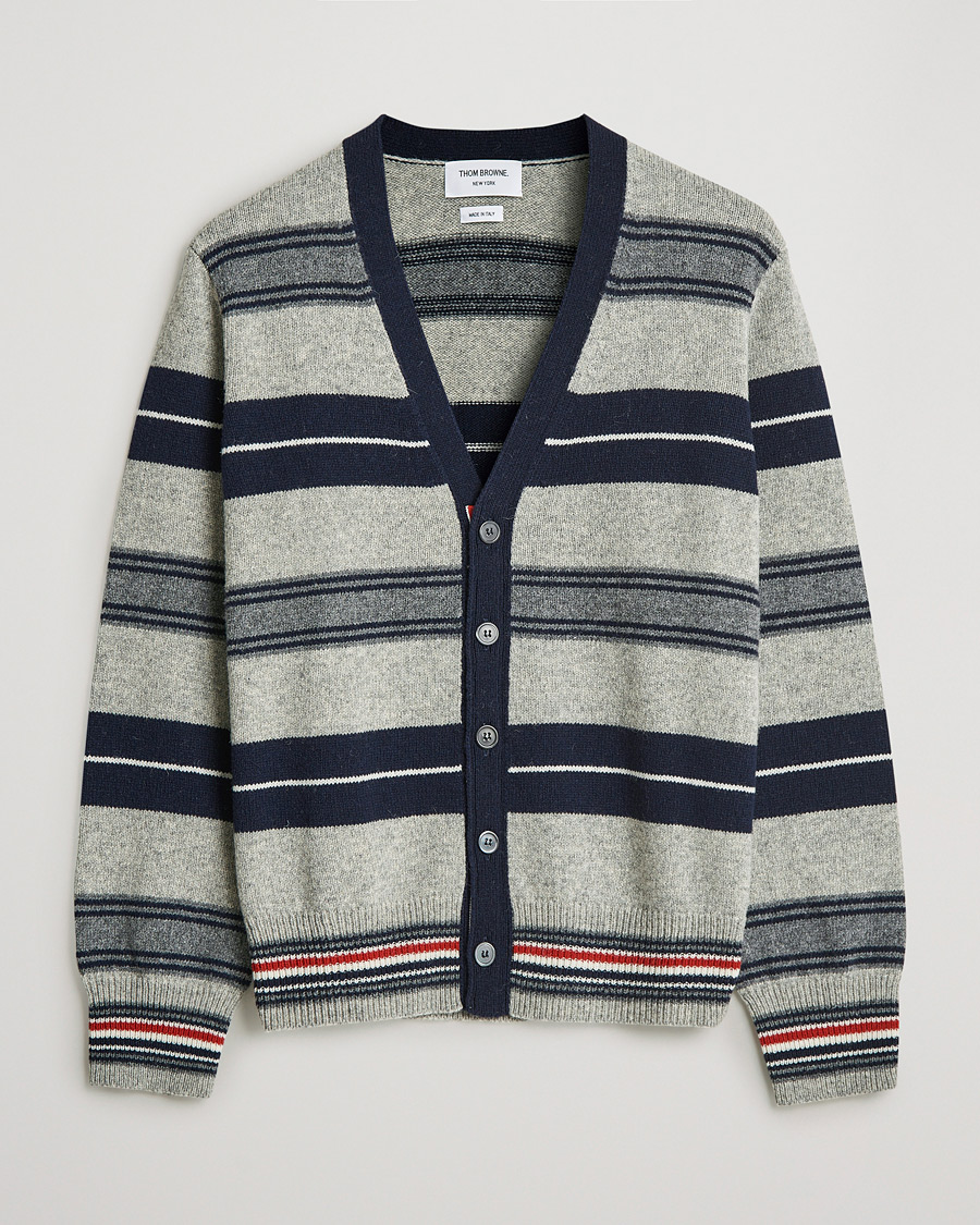Herre | Gensere | Thom Browne | Tartan Stripe Wool Cardigan Medium Grey