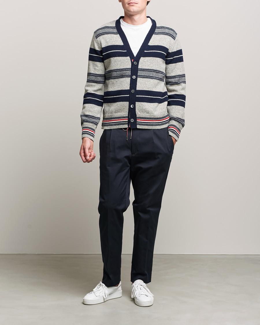 Herre | Gensere | Thom Browne | Tartan Stripe Wool Cardigan Medium Grey