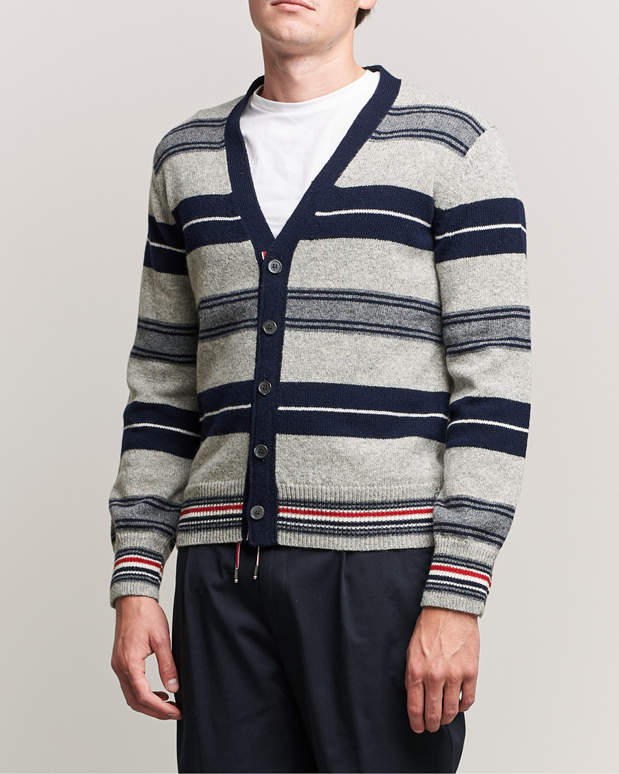 Herre | Gensere | Thom Browne | Tartan Stripe Wool Cardigan Medium Grey