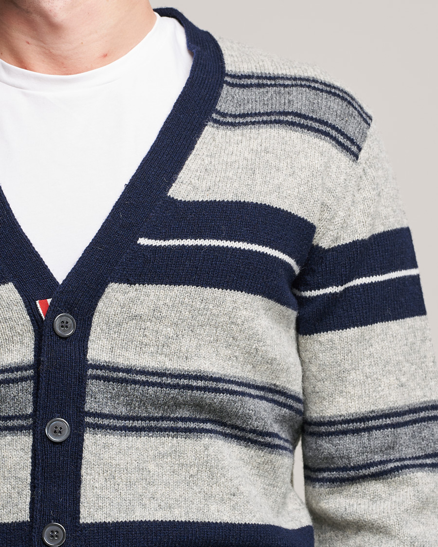 Herre | Gensere | Thom Browne | Tartan Stripe Wool Cardigan Medium Grey