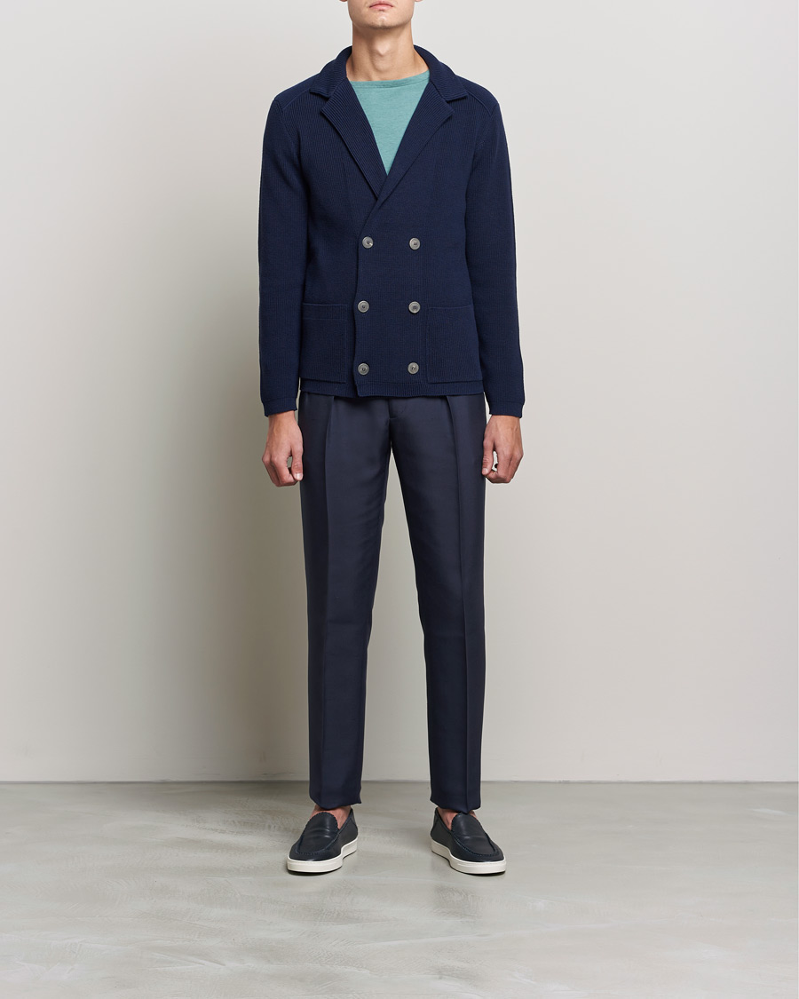 Herre | Strikkede blazere  | Giorgio Armani | Double Breasted Knitted Blazer Navy