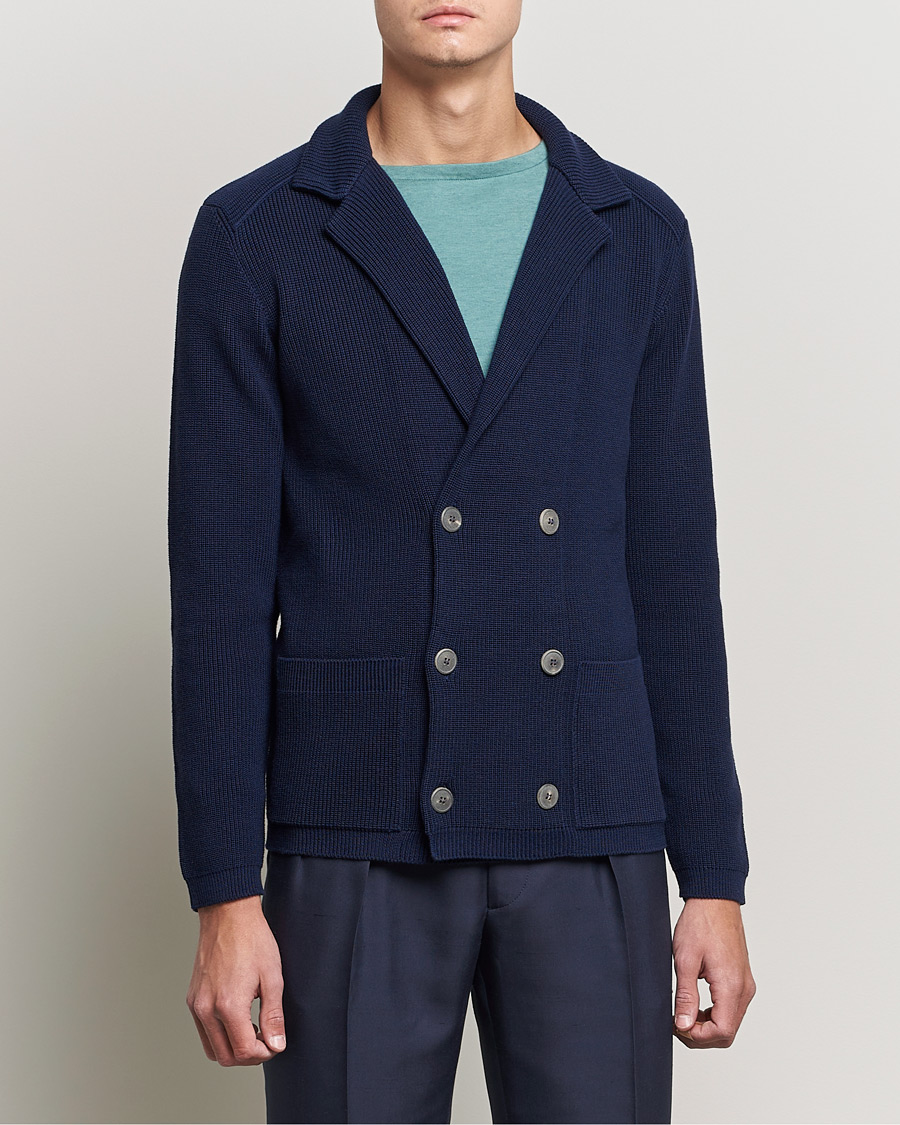 Herre |  | Giorgio Armani | Double Breasted Knitted Blazer Navy